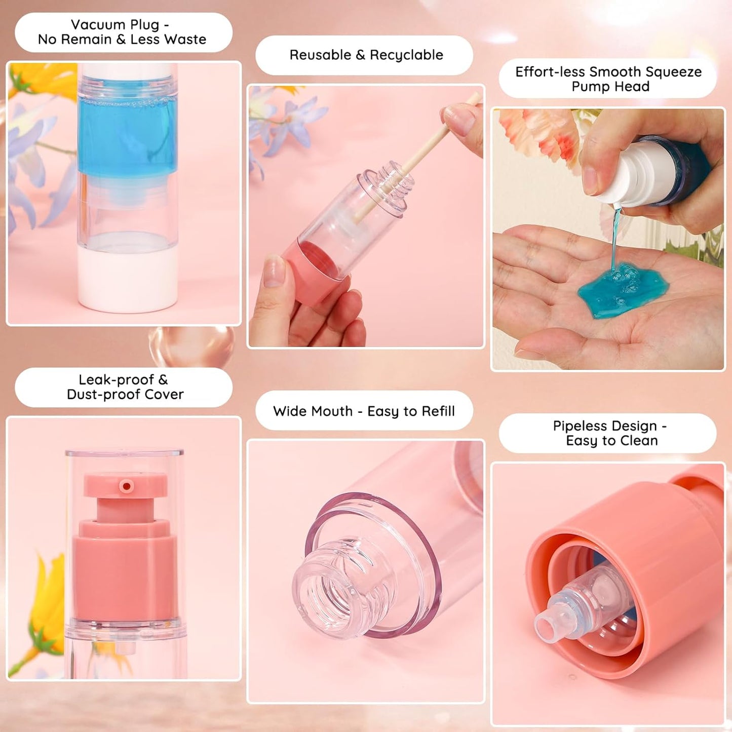 Segbeauty 1oz Refillable Small Airless Pump Bottles, 3pcs Empty Travel Size Containers for Creams, Mini Vacuum Lotion Travel Bottles for Toiletries, 30ml Pump Dispenser Sample Containers for Liquids