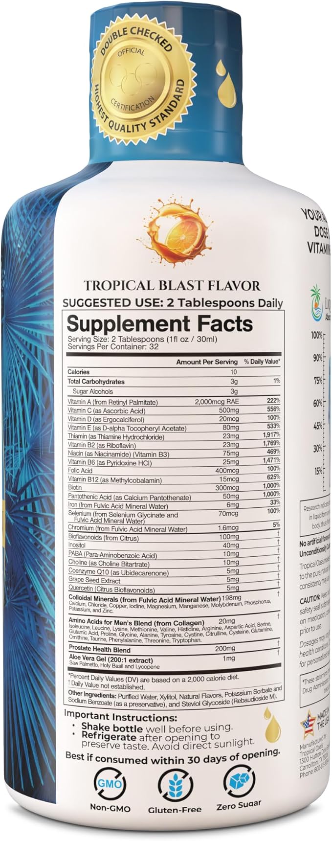 Premium Liquid Multivitamin for Men | Sugar Free Men’s Multi-Vitamin | 100+ Vitamins, Minerals & Amino Acids to Support Muscle, Heart, Brain Health & Energy | 98% Absorption Rate | Non-GMO | 32 Serv