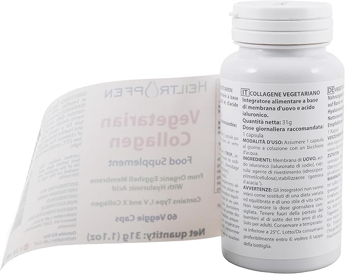 Collagen Vegetarian caps | from Organic Eggshell Membrane | Type 1, 5 and 10 Collagen | with Hyaluronic Acid | 60 Capsules | Dietary Supplement