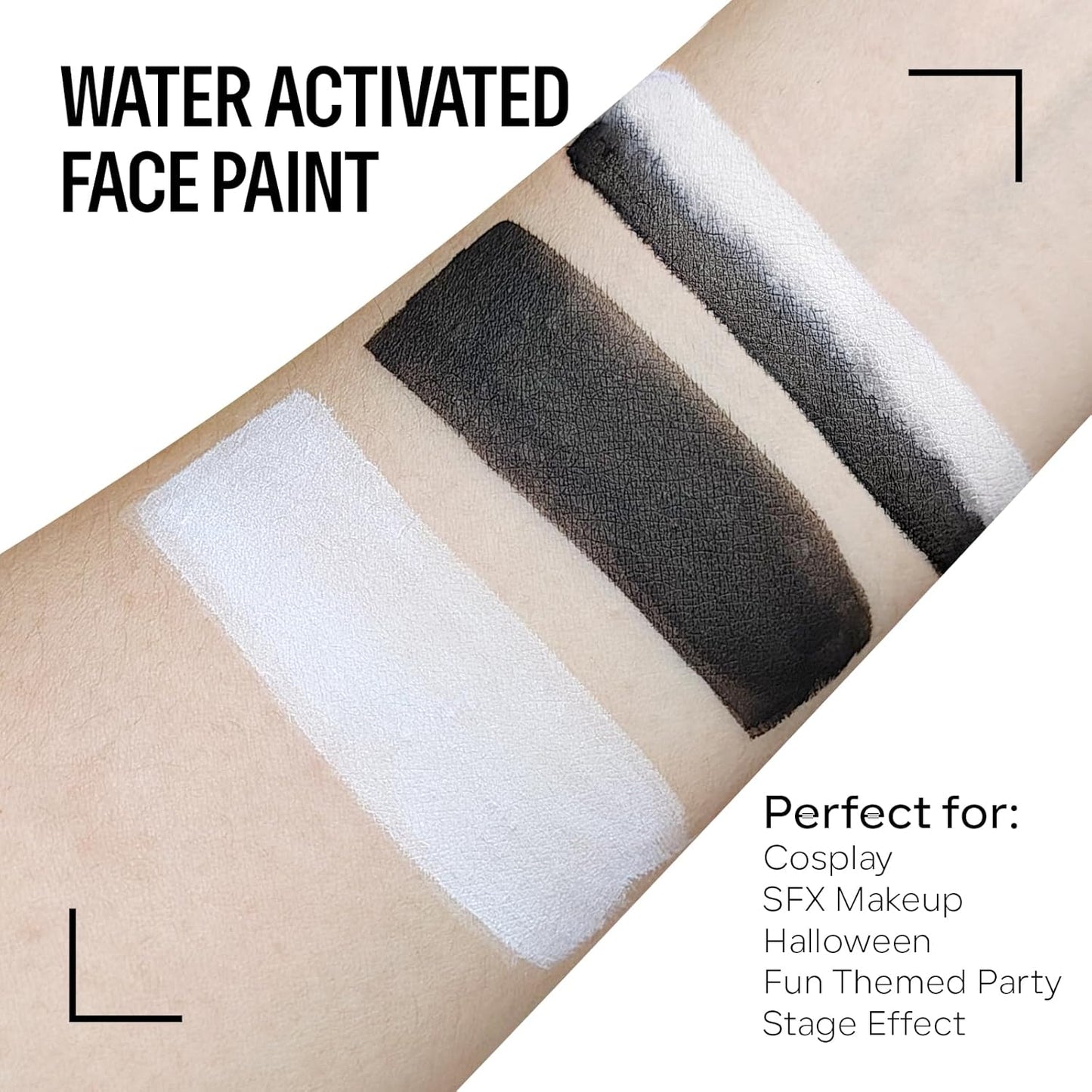 Black White Face Body Paint Makeup Foundation 30g, Water Activated Cream to Powder Face Body Paint Makeup for Halloween Costume Cosplay Theater Stage Dress-Up Makeup, Matte Non Toxic