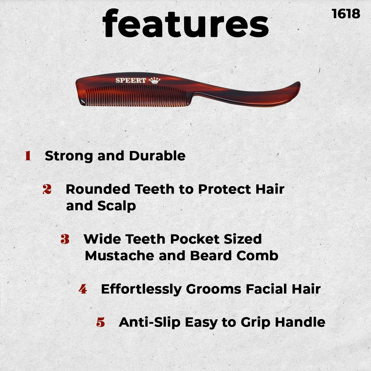 Handmade Wide Tooth Mustache Beard Comb - Swiss Craftsmanship, Tortoise Havana Acetate, Thick Coarse Hair, Pocket Sized, Facial Hair Grooming, Beard Straightener, Growth Care, Styling, Wet Comb