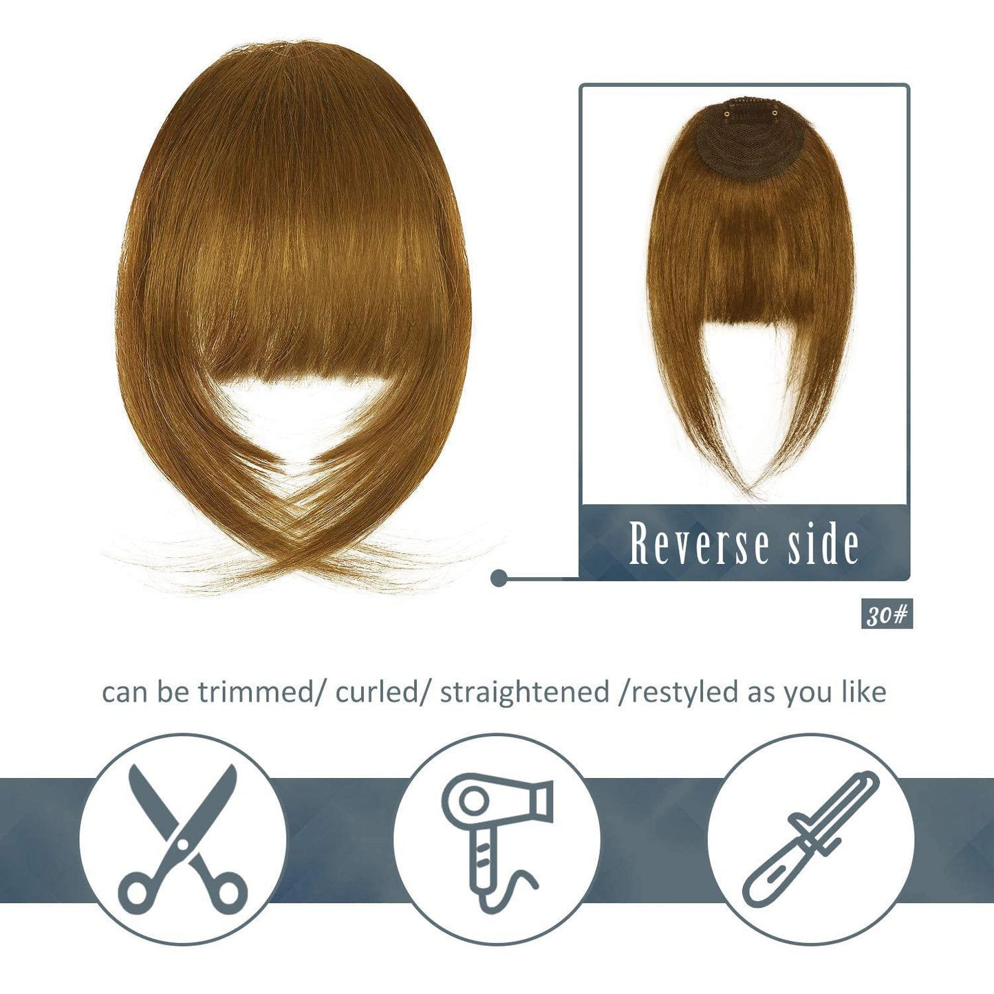 BARSDAR Human Hair Clip in Bangs - Real Human Hair Clip in Bangs for Women - Ginger Blonde French Bangs Extensions Fringe with Temples Real Hair Bangs Hairpieces - Golden Ginger Blonde