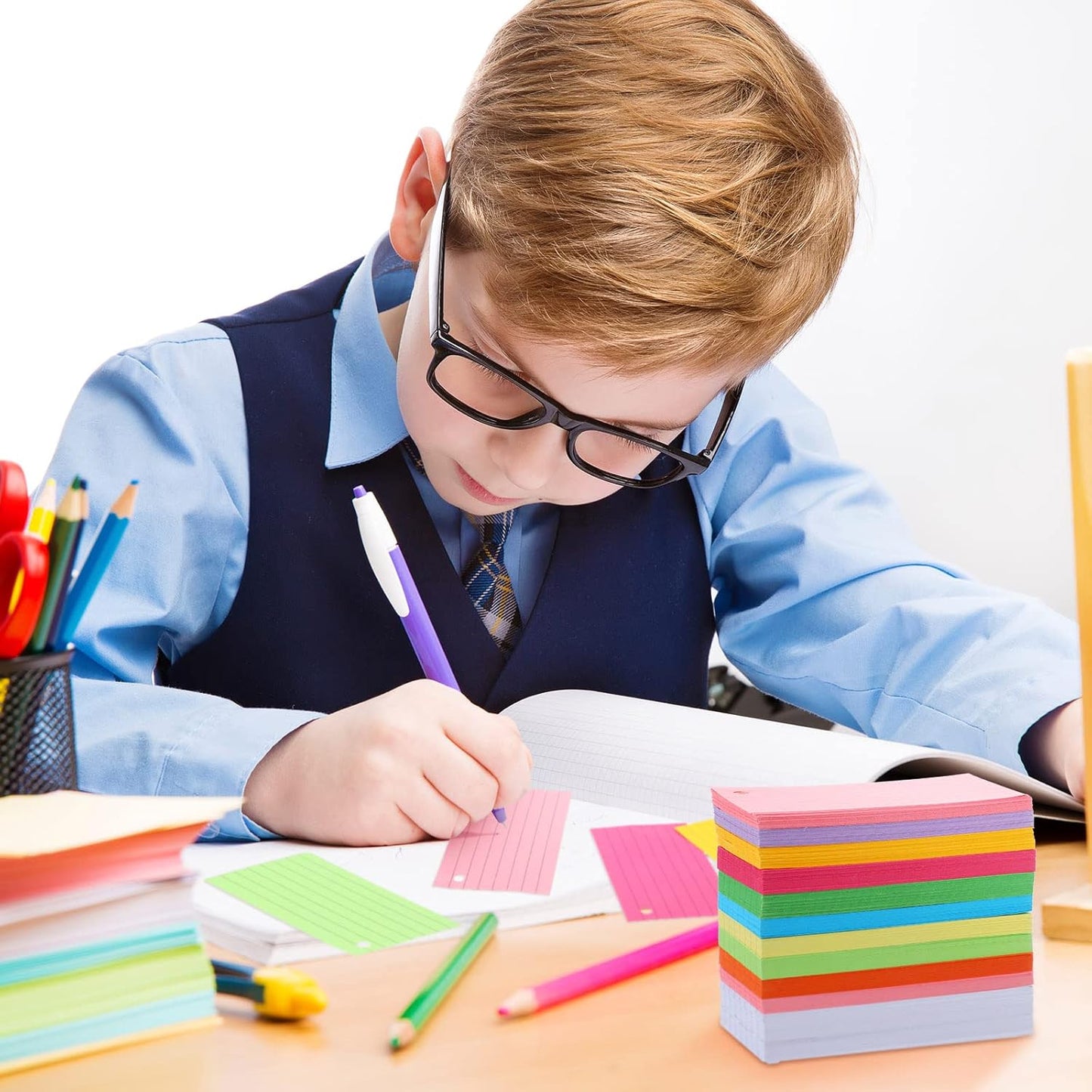 Patelai 1500 Pcs Index Cards Flash Cards with Rings 2 x 3.5 Inch Lined Notecards with 8 Pcs Metal Rings for Studying Learning Memory Office School Supplies(Mixed Color)