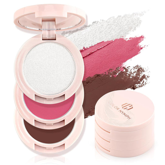 Color Nymph Ultra-Creamy Blush Highlighter Bronzer Stackable Makeup Palette | 3-IN-1 Multiuse Matte & Long-Lasting Cream Powder, Makeup Stacks for Travel | Vegan & Cruelty-Free - Sunset Kiss