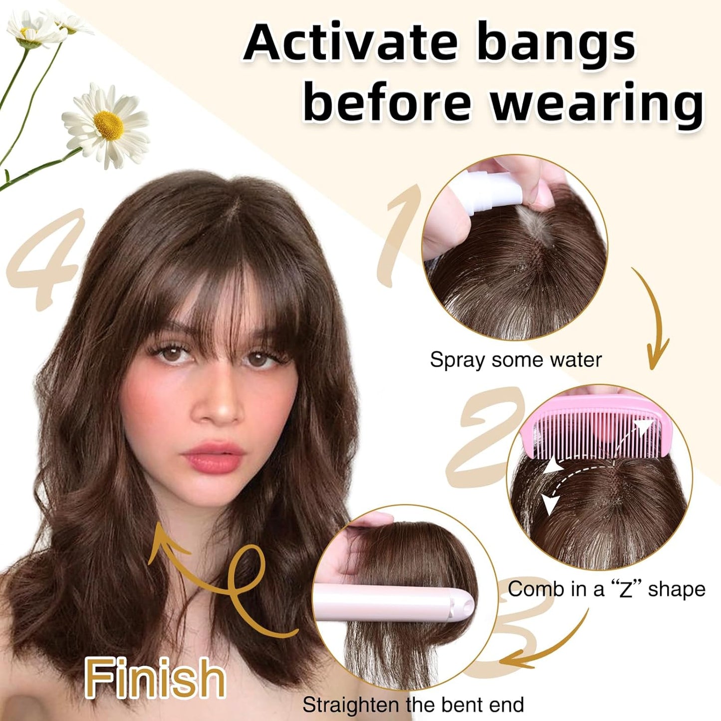 MORICA Bangs Hair Clip, 360° 3D Cover Clip in Bangs 100% Real Human Hair Toppers with Bangs，Hair pieces for Women Fake Bangs for Daily Wear (Dark Brown, 4×6 3D Bangs)