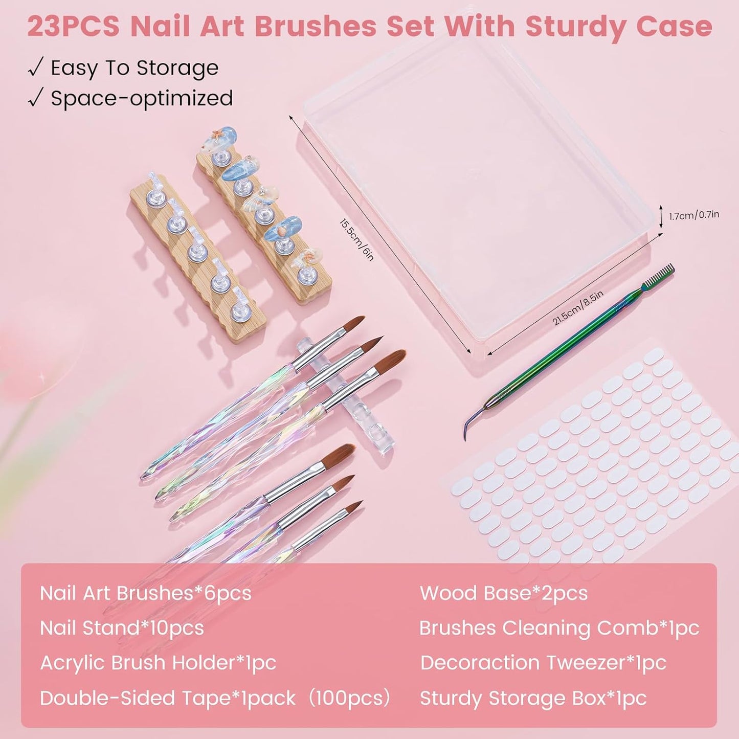 Quaferen 23PCS Acrylic Nail Art Brushes Set Size 6/8/10/12/14/16 Kolinsky Brushes for Acrylic Application Professional for Powder Nail Extension 3D Carving Builder Gel Brush for DIY Salon Home