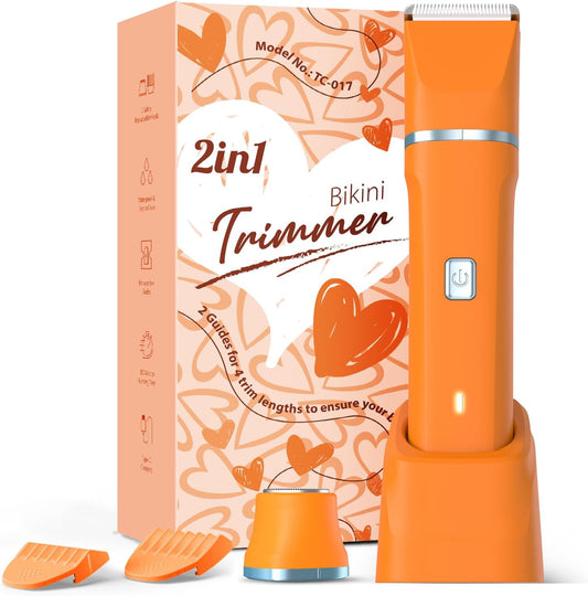 Womens Electric Shaver for Lady - Ergonomic Design Interchangeable Trimmer Heads Waterproof Wet/Dry Hair Removal Body Bikini Legs Facial Trim Hypoallergenic Ceramic Blade USB Recharge - Orange
