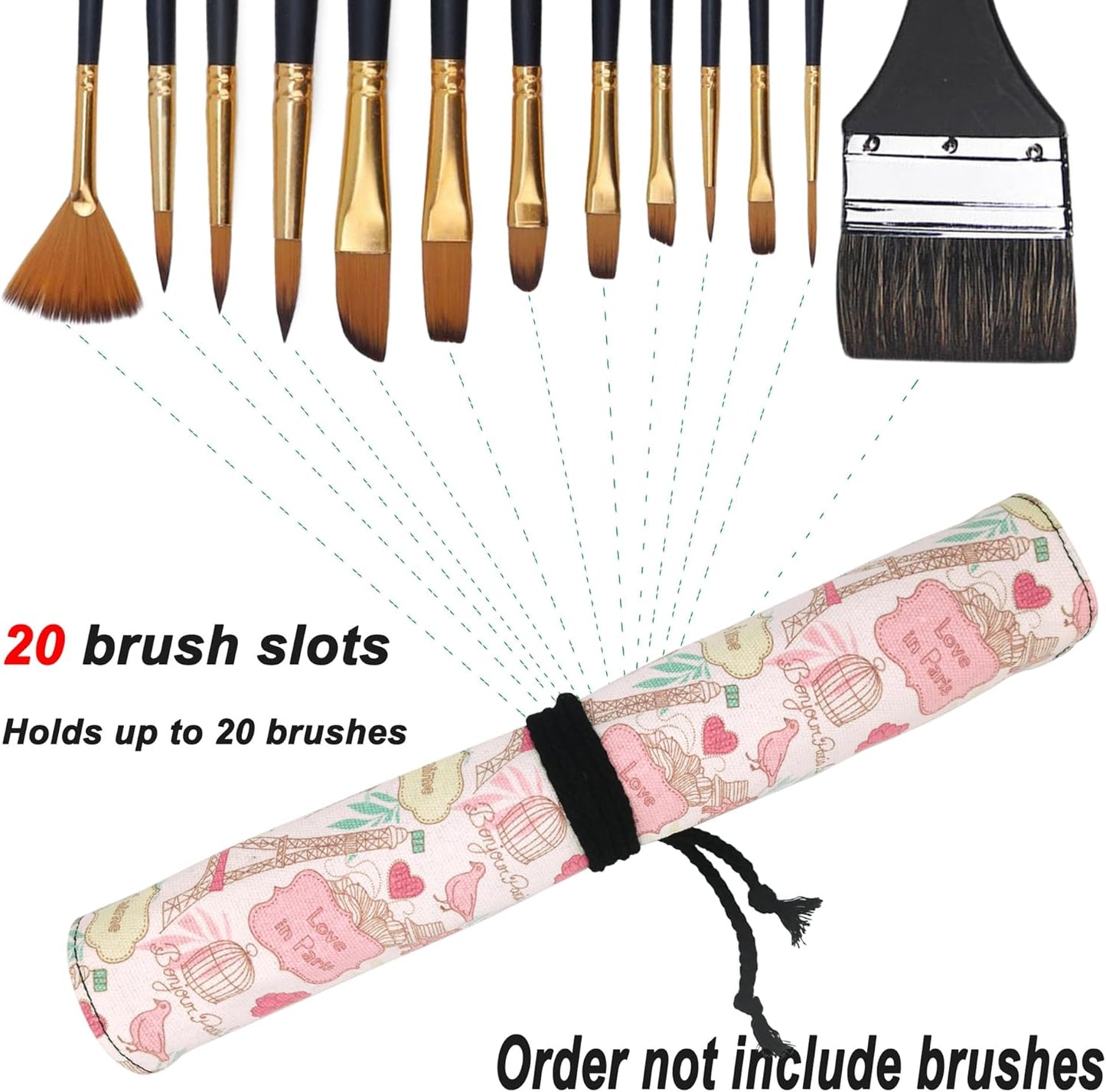 Funny live Paint Brush Holder Art Supplies, Artist Brush Holder & Art Supply Storage Organizer Roll-Up Case Bag, Protect Acrylic Oil Watercolor Paintbrushes (Paris Tower-20 Slot Pockets)