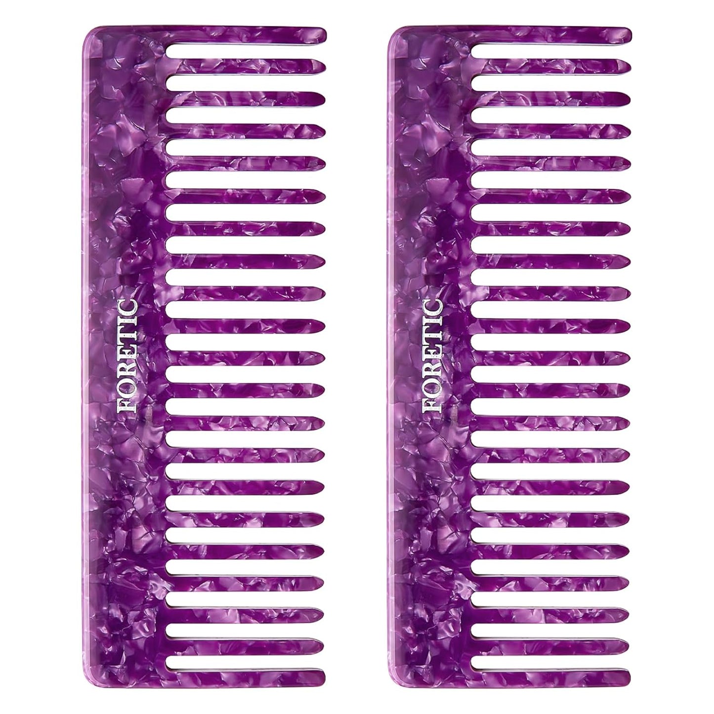 2Pcs Large Bright Violet Wide Tooth Comb for Women, Men, and Kids - Handmade, for Curly Hair. Long and Short Hair Detangler Comb for Wet and Dry Use. Professional Hair Cutting Comb - 6.29 Inches