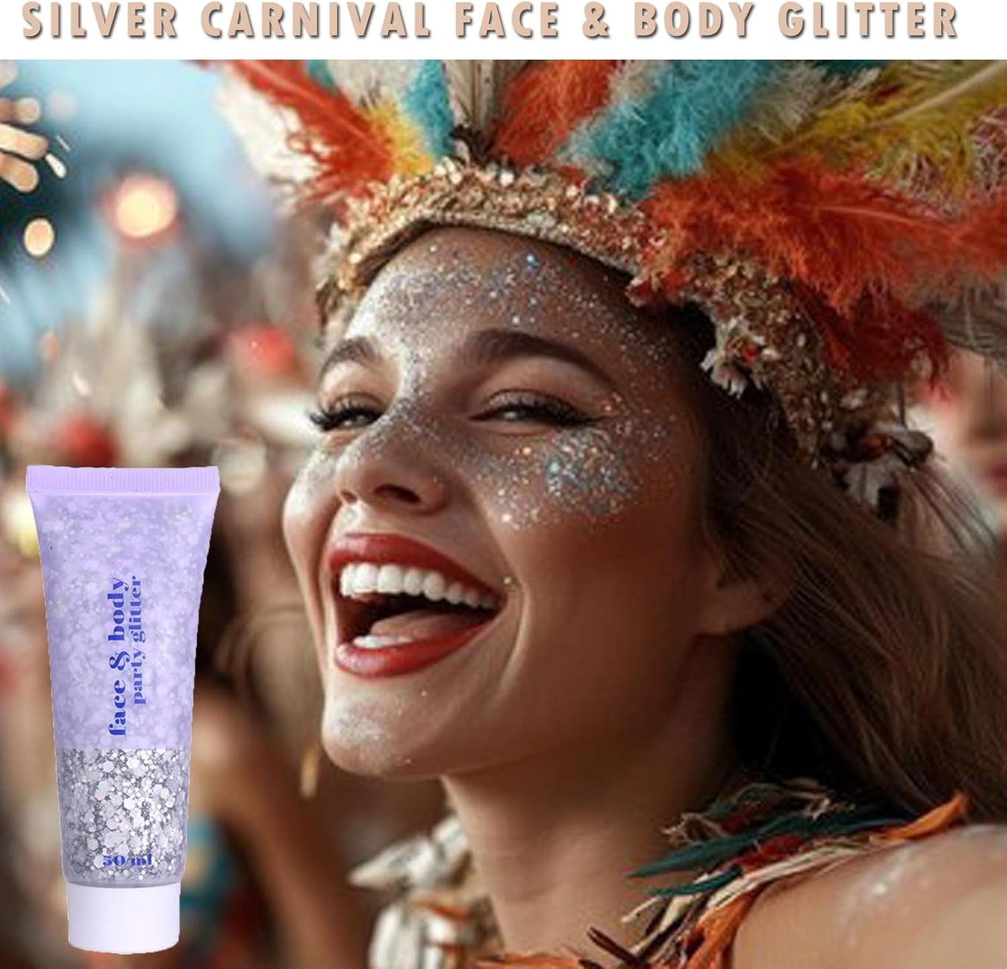 Silver Mardi Gras Out for Women Face Glitter Gel,Carnival Rave Accessories,Singer Concerts Body Glitter, Music Festival Hair Sequins Face Glitter Paint Makeup,50ML