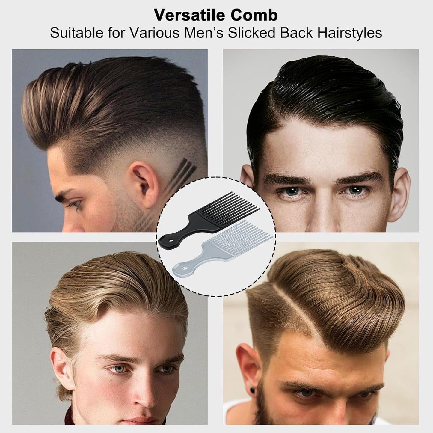 SIMPOR 2 Pcs Hair Pick Comb Wide Tooth Lift for Hair Styling Detangling Plastic Afro Pick for Women Men (Silver, Black)