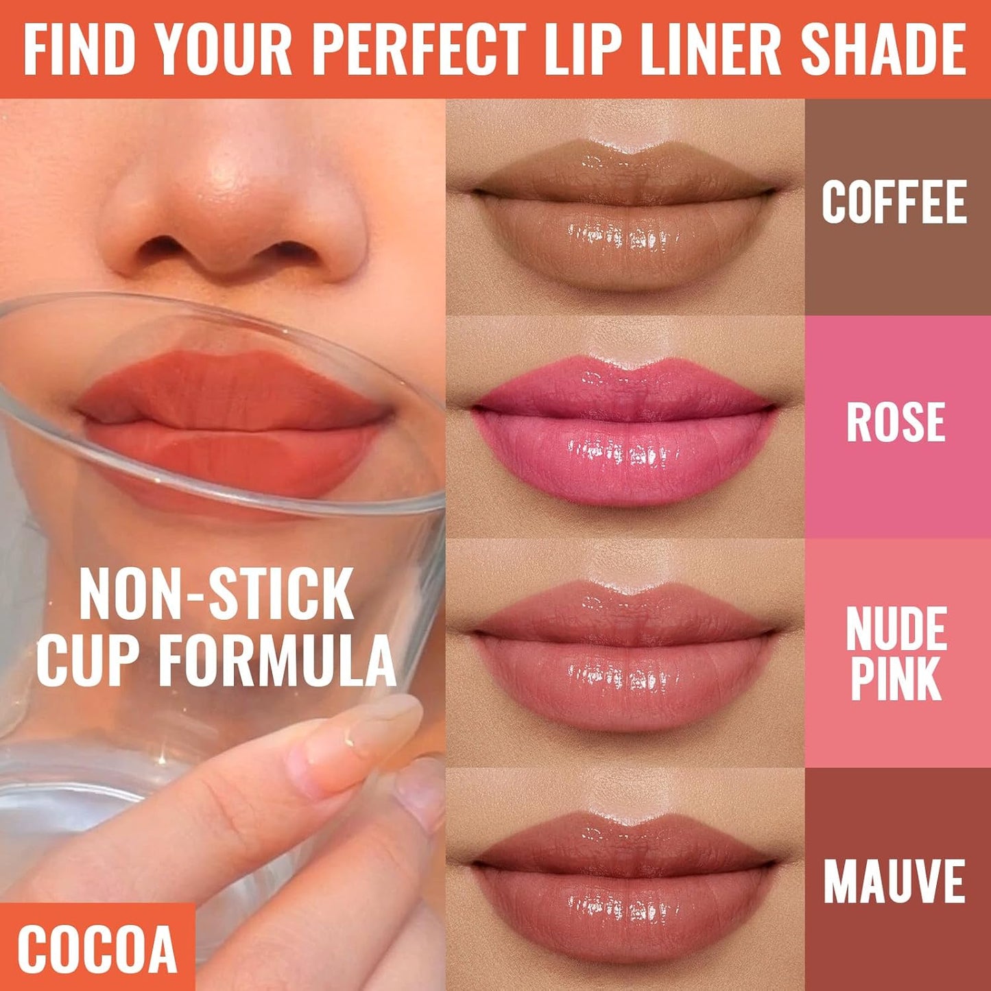 4pcs Lip Stain Peel Off - Lip Liner Stain Long Lasting Waterproof with Tweezer,2-in-1 Lip Liner Matte,Natural Finish,Non-Stick Cup,Stay On All Day,Perfect for Gift(Cocoa+Rose+Nude+Mauve)