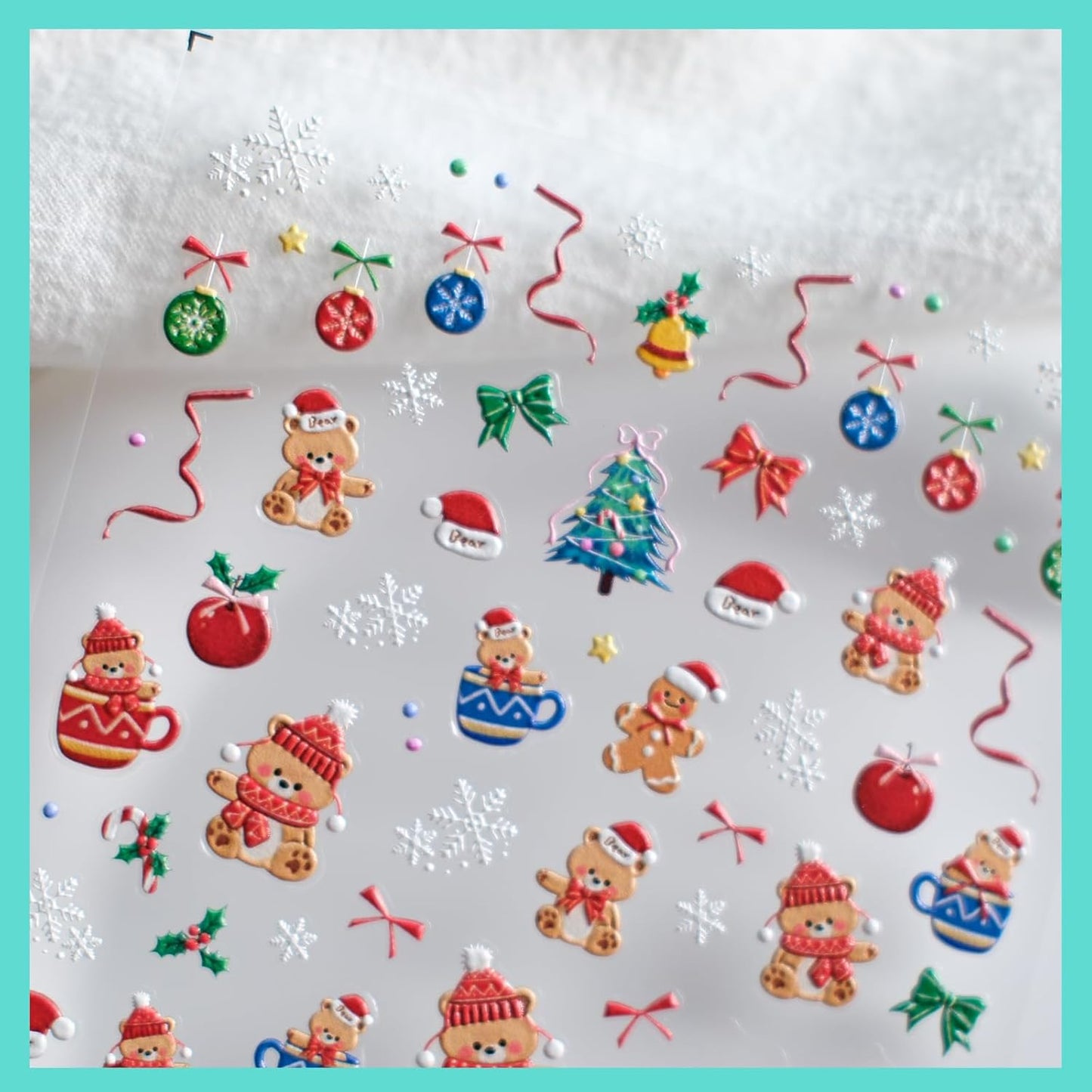Christmas Bear Nail Stickers, Embossed Decals, Cute Design, Accessories for Women, Self-Adhesive Nail Art Supplies