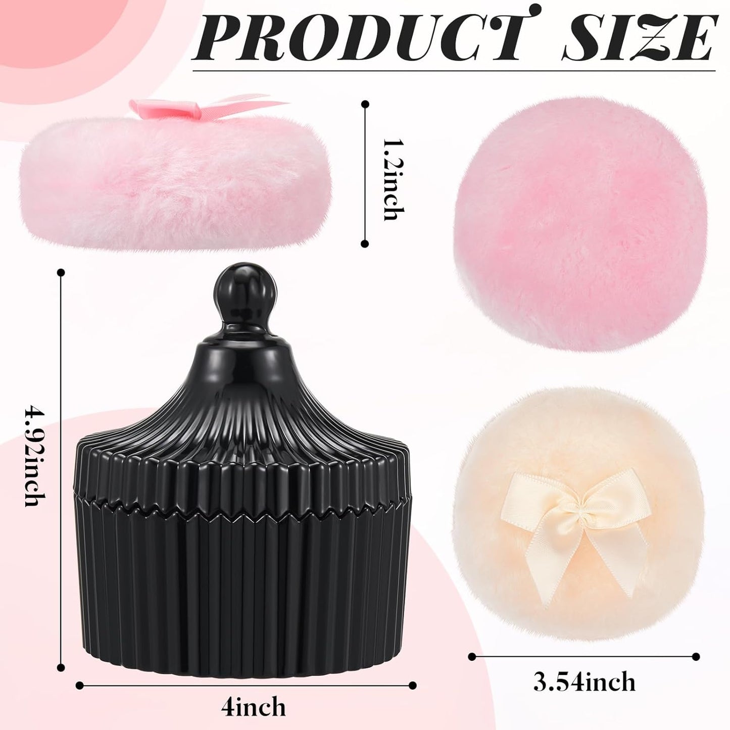 Tioncy 3 Pcs Large Body Powder Puff and Container Crystal Container Soft Washable Reusable Velour Face Body Glitter Powder Puff Wet Dry Makeup Simple Style (Black)