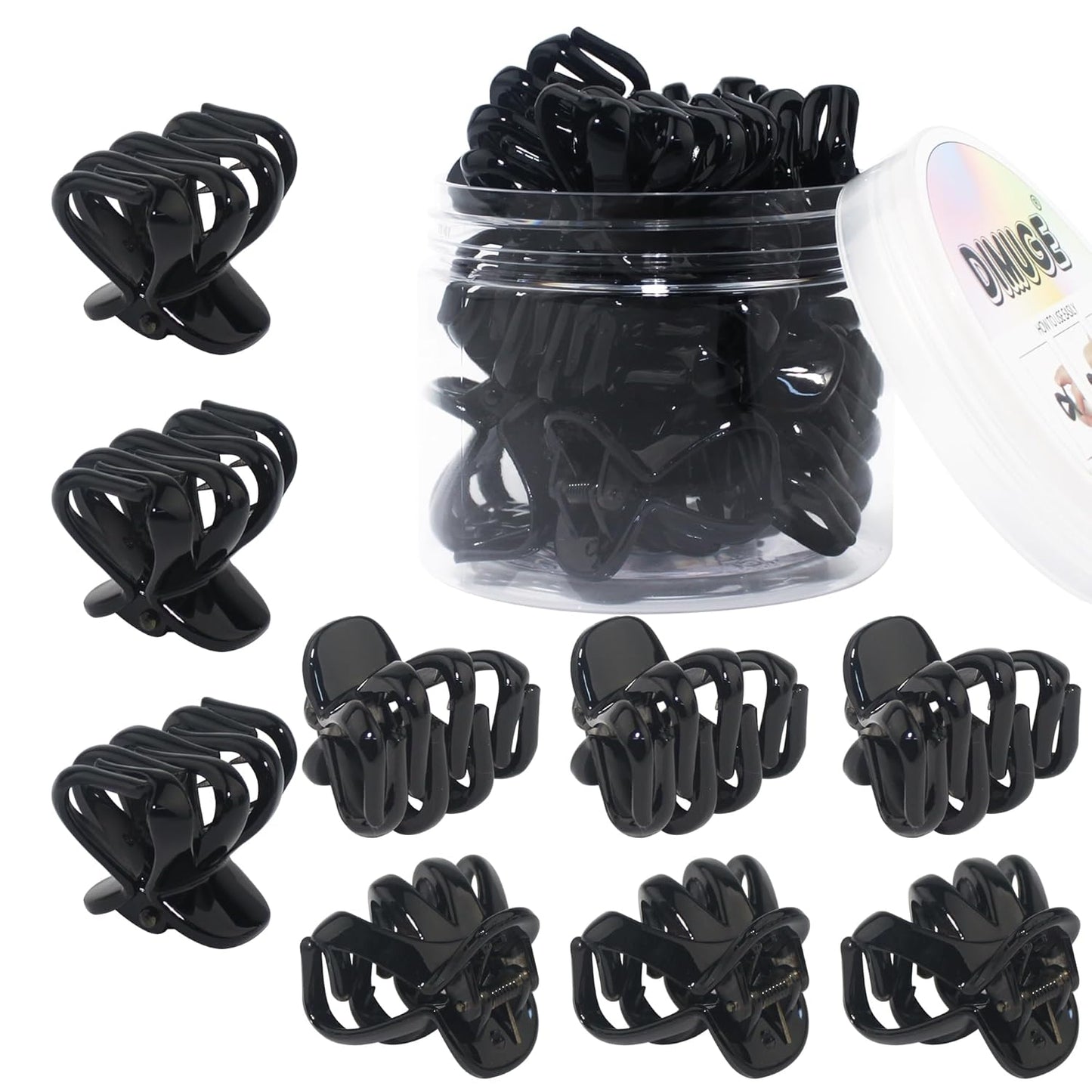 4cm Black Octopus Claw Clips Strong Grip Small Medium Hair Clips With Teeth Non-slips Medium Flat Round Hair Claw Clips for Women and Girls Thin toThick Hair Holder Pony, Half Bun, Styling.
