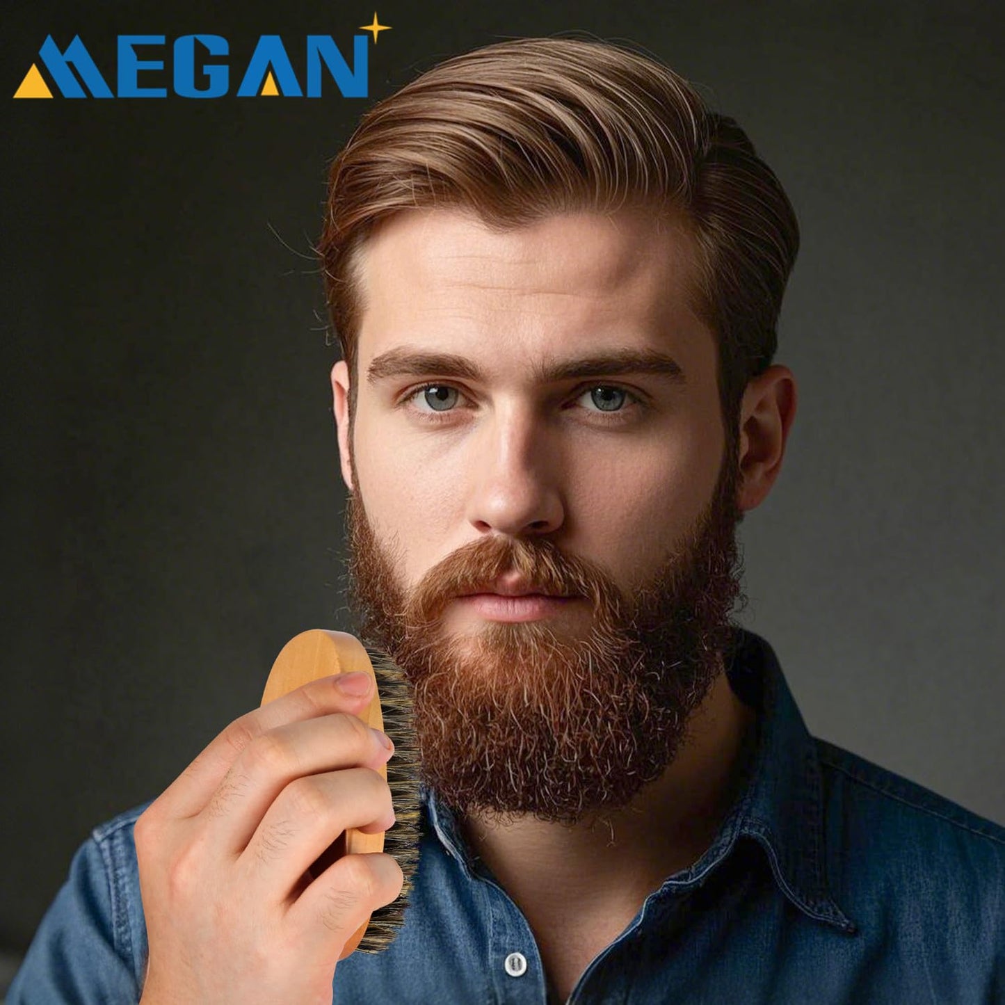 MEGAN Men's Beard Brush and Comb Gift Set - Natural Boar Bristle Brush and Double sided Wooden Beard Comb, Beard Beauty and Styling Care Tool Anti static - Comes with Travel Bag