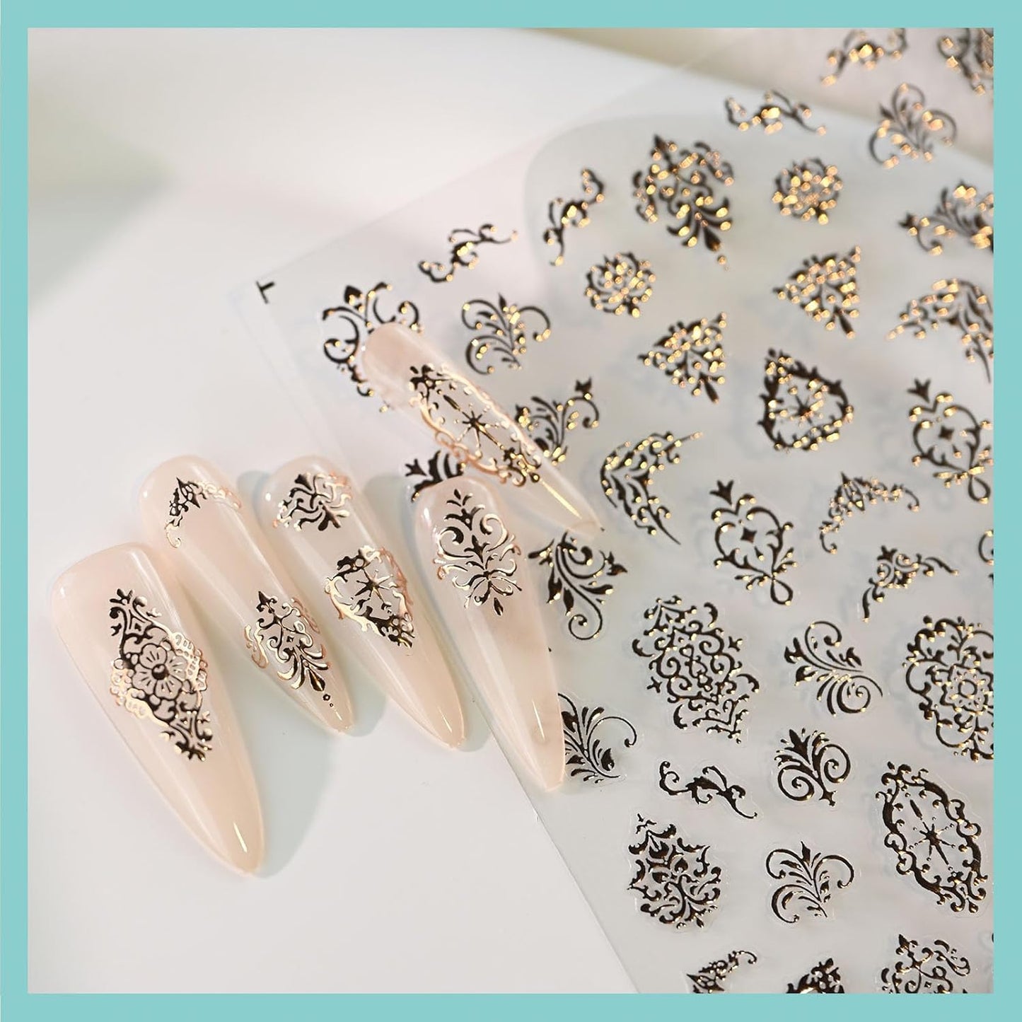 Gold Totem Nail Art Stickers, Vintage Nail Decals, Self-Adhesive, Nail Accessories for Women, Nail Decorations