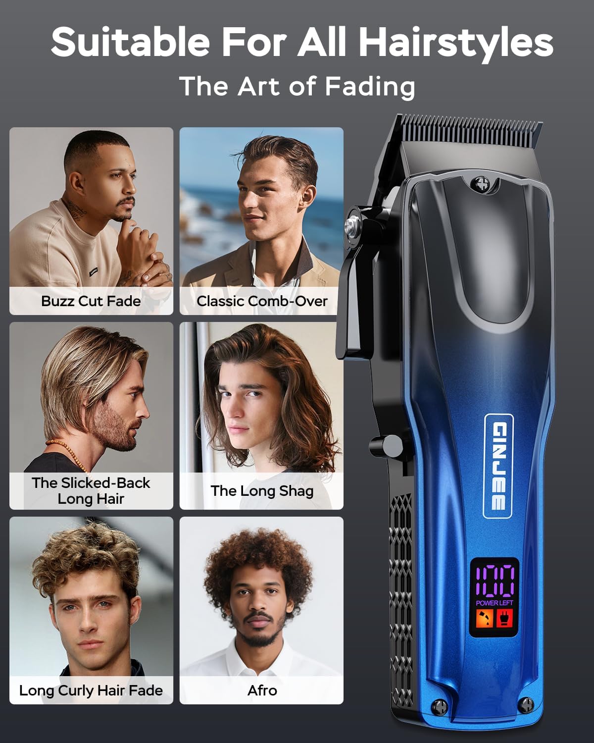 Professional Hair Clippers for Men Cordless & Corded - Rechargeable Barber Clipper & Trimmer Set with Fade Lever for Home Haircuts, Grooming Kit with Guide Combs, with Travel Case