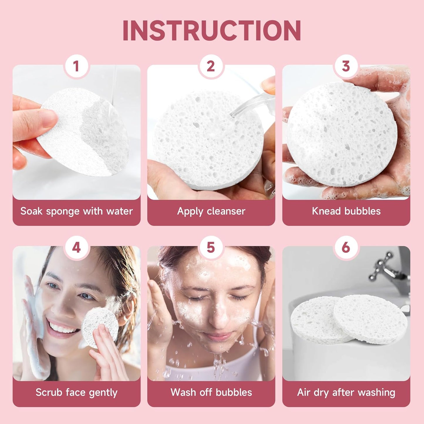 100 Count Compressed Facial Sponges 100% Natural Cellulose Eco-Friendly Makeup Sponges for Gentle Cleansing, Exfoliating & Stubborn Makeup Removal Travel for Women (Round white)