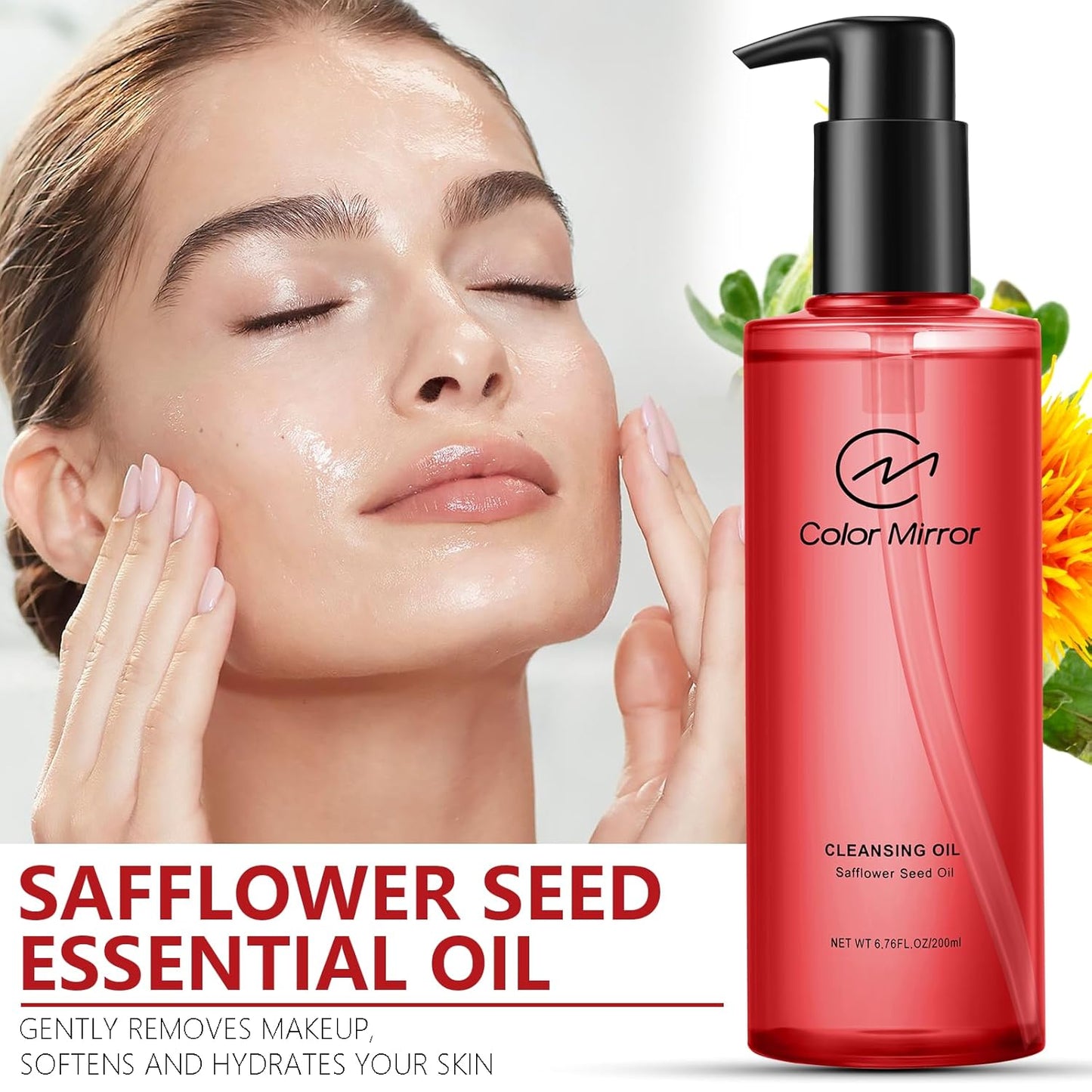 Safflower Seed Deep Cleansing Oil, Oil cleanser for face, 6.76 fl oz 200ml, Gentle Pore Control, Heavy Makeup Remover,Natural Oil Cleanser,Effective Cleansing Without Clogging Pores