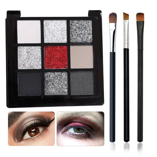 Black Grey Smoky Eyeshadow Palette,15 Colors Matte Shimmer Pigmented Eye Shadow Makeup Palette Set with 3 Eyeshadow Brushes,Glitter Eyeshadow Makeup Palette for Daily Halloween Goth Makeup(C)