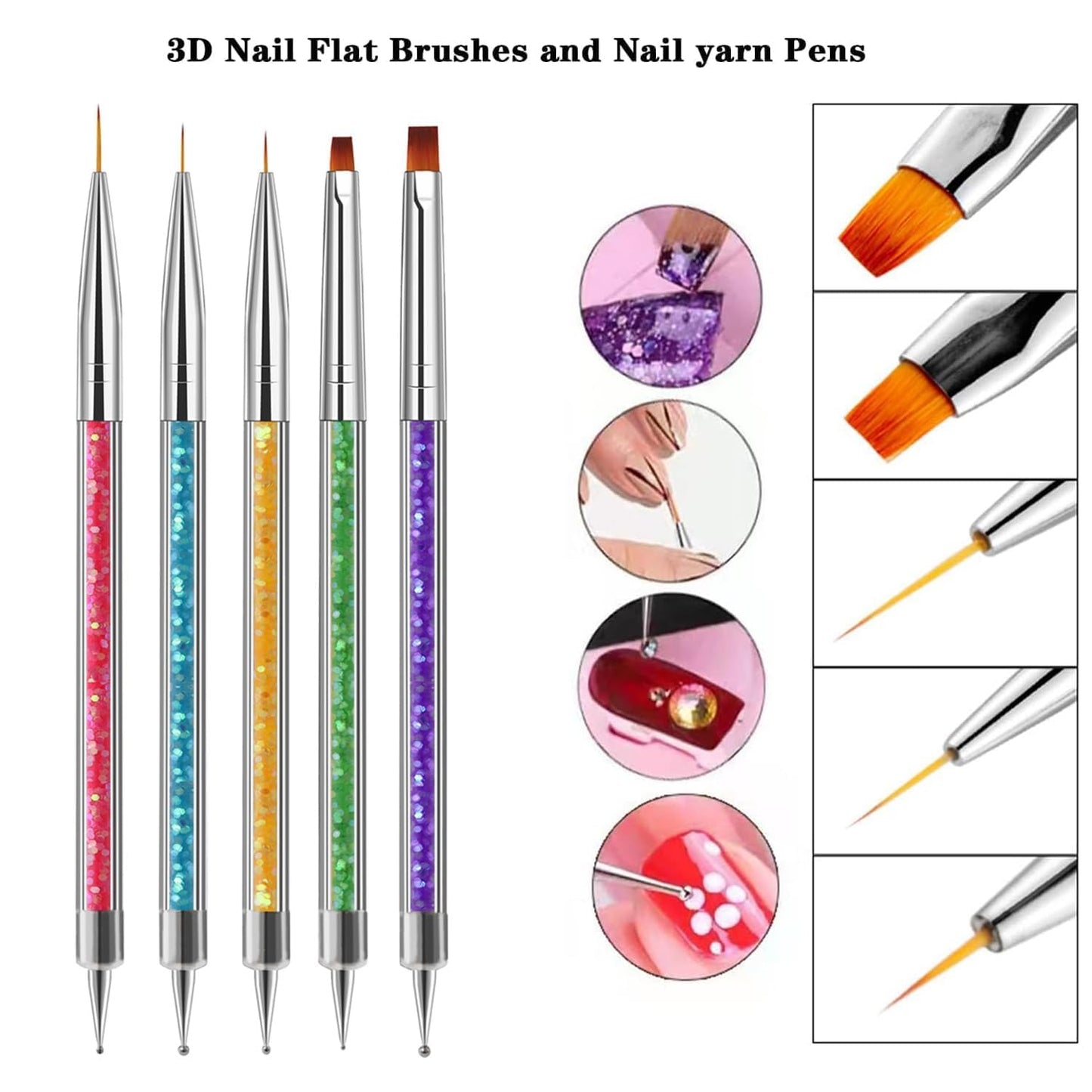 10pcs Nail Art Brushes - Double Ended Liner & Dotting Tools Set, Shiny Handles, Easy To Use Drill Point Drawing Tools for Beginner DIY Design