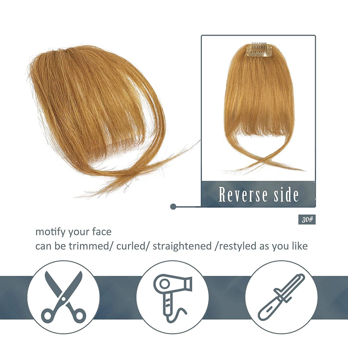 BARSDAR Clip in Bangs Human Hair - Real Human Hair Clip in Bangs for Women - Ginger Blonde Wispy Bangs Extensions Fringe with Temples Dyeable Real Hair Bangs Hairpieces - Golden Ginger Blonde