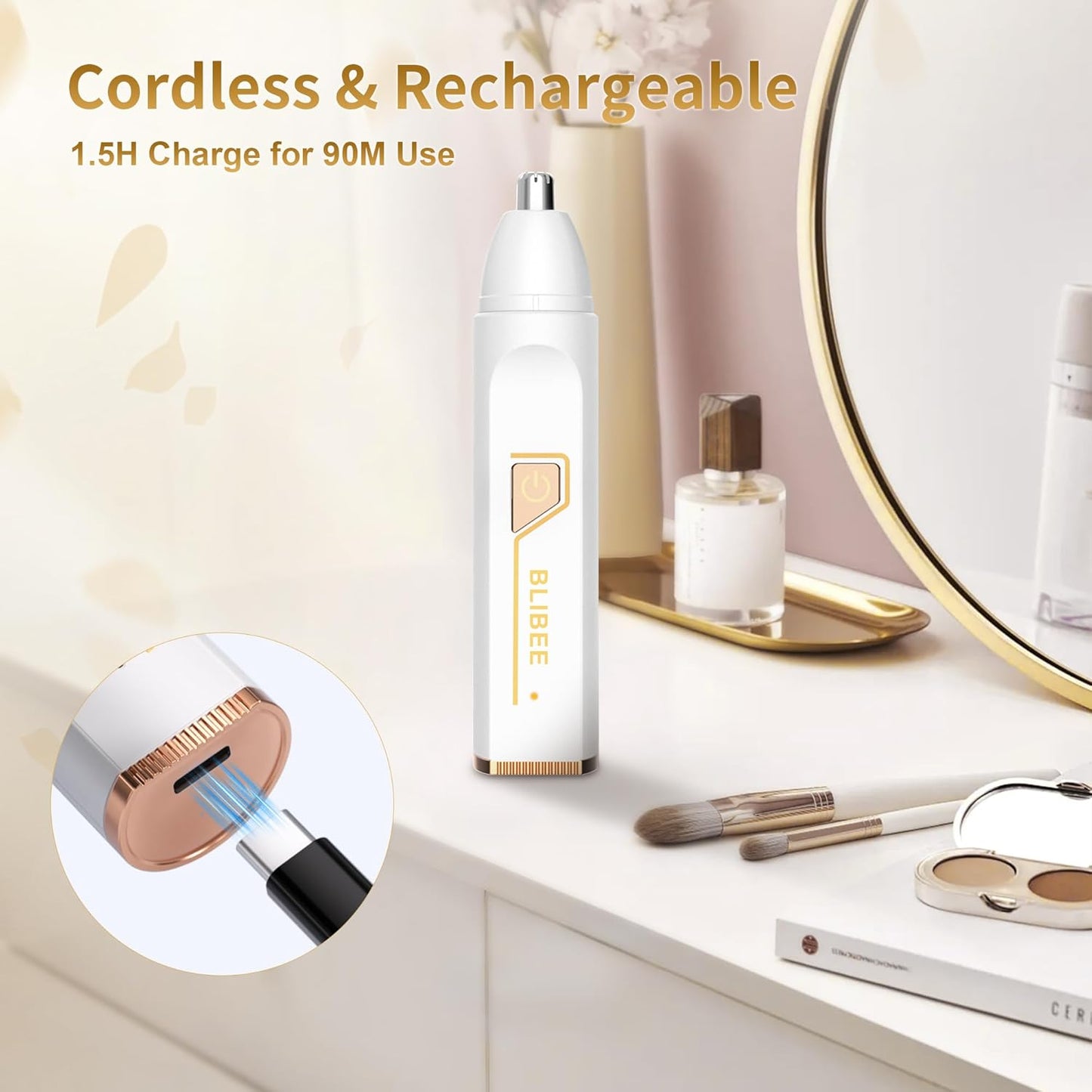 Nose Hair Trimmer for Women, 2025 Professional Painless USB Rechargeable Eyebrow Trimmer, Ear and Nose Hair Trimmer for Men Women, Facial Hair Remover with Powerful Motor, White