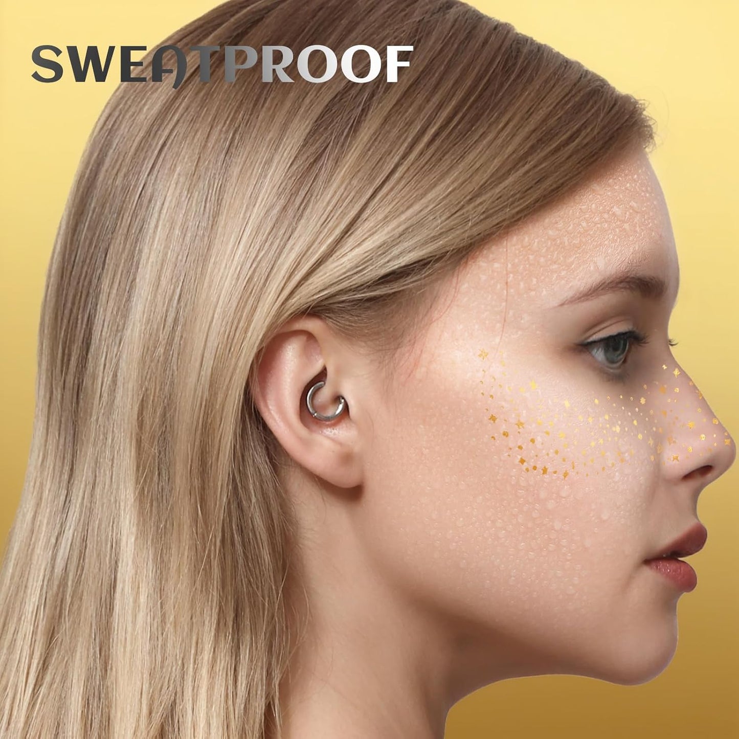 12Pcs Glitter Freckles, Glitter Freckles Gold Freckles, Face Glitter for Women Makeup Patches, Makeup Gold Freckles for Girls Women