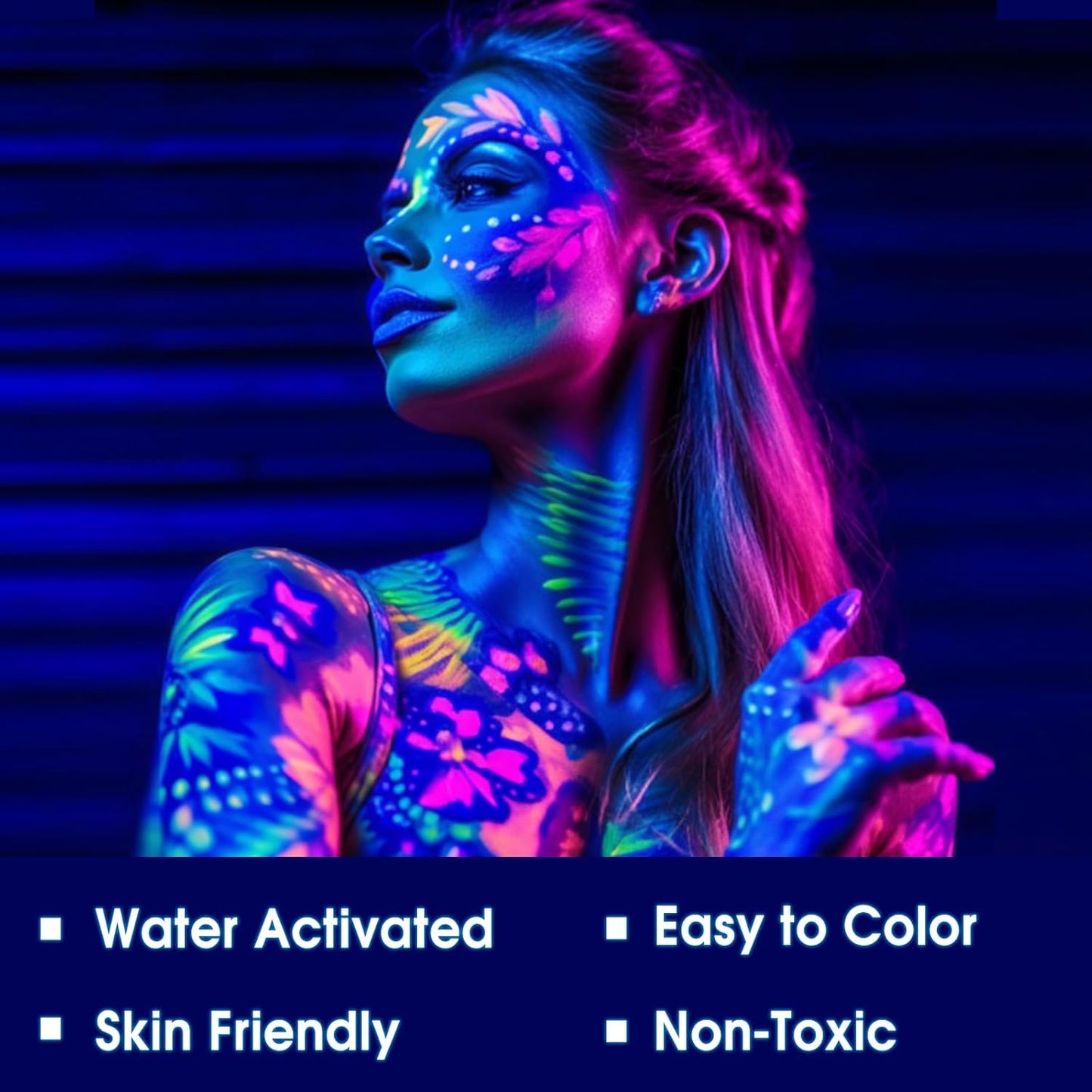 15 Colors Glow Neon Face Paint, Water Activated UV Face Paint, Neon Glow in The Dark Body Paint Washable Eyeliner Face Painting for Party, Halloween, Festival, Rave