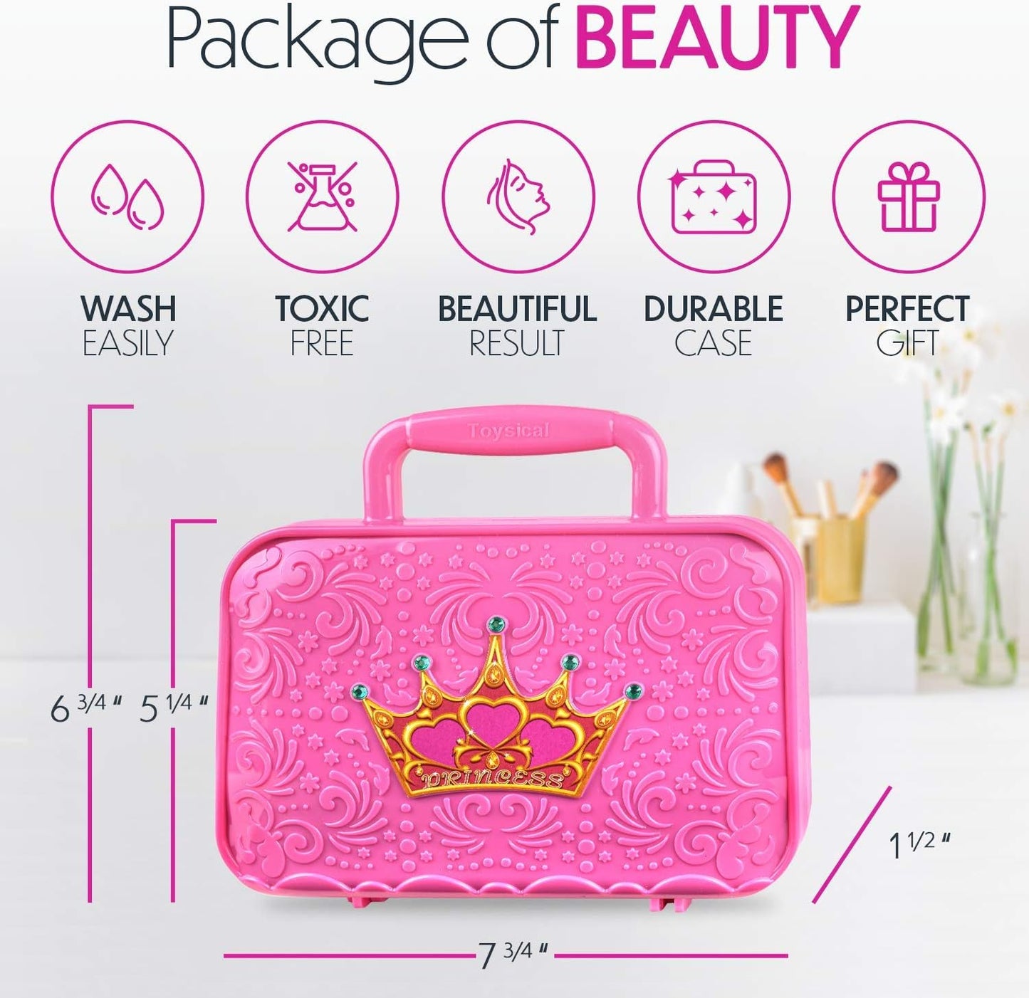 Toysical Princess Kids Makeup Kit for Girl - Real, Non Toxic Makeup for Kids kit with Remover, Washable Toddler Makeup Kit - Birthday Gift Pretend Play Makeup for Ages 3 4 5 6 7 8 9 10 Years Old