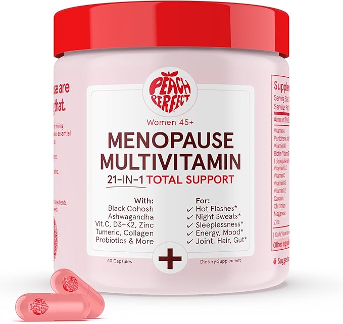 Menopause Multivitamin | 21 Vitamins for Women 45+ | Black Cohosh, Ashwagandha, Vitamin D3+K2, Probiotics & Collagen | Support for Hot Flashes, Mood Swings, Joint & Skin Health | 30 SVG