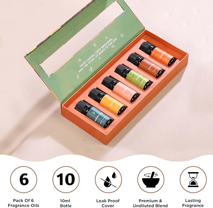 Folkulture Essential Oils for Diffuser | Set of 6x0.34 fl oz, 60 ml Fragrance Oils Scents for Home | Oil Diffusers Essential Oils | Fragrance Oil for Diffuser for Gifts for Mothers - Whispers