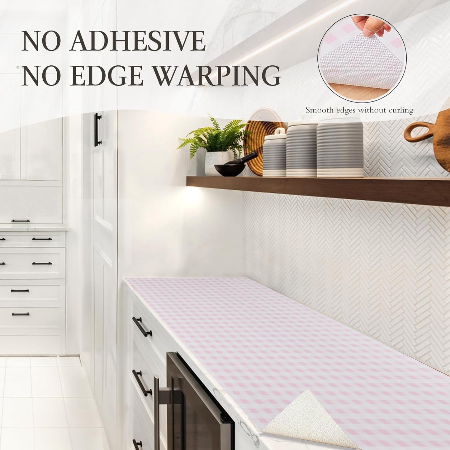 Beautysaid Shelf and Drawer Liner for Kitchen Cabinet, Non Adhesive Non Slip Shelf Paper Waterproof Washable Thickened for Dresser Pantry Shelve Bathroom Protector Liner(Pink Checkered,12 in x 30 FT)