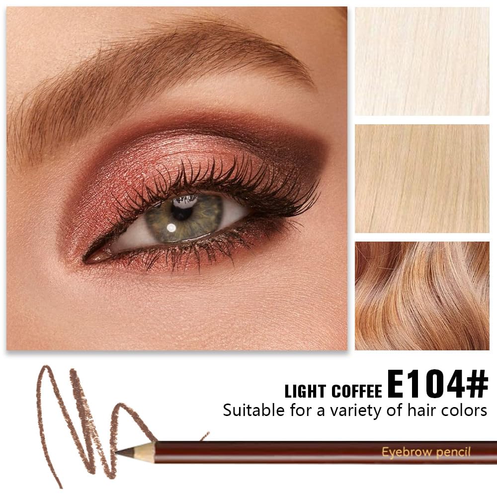 6Pcs Light Brown Eyebrow Pencils for Women,Wooden Hard-Core Eyebrow Eyeliner Pencil,Sharpener Included,Long Lasting Waterproof Sweat-proof Create a Natural Eye Brow Makeup,Beginner Brow Pencil