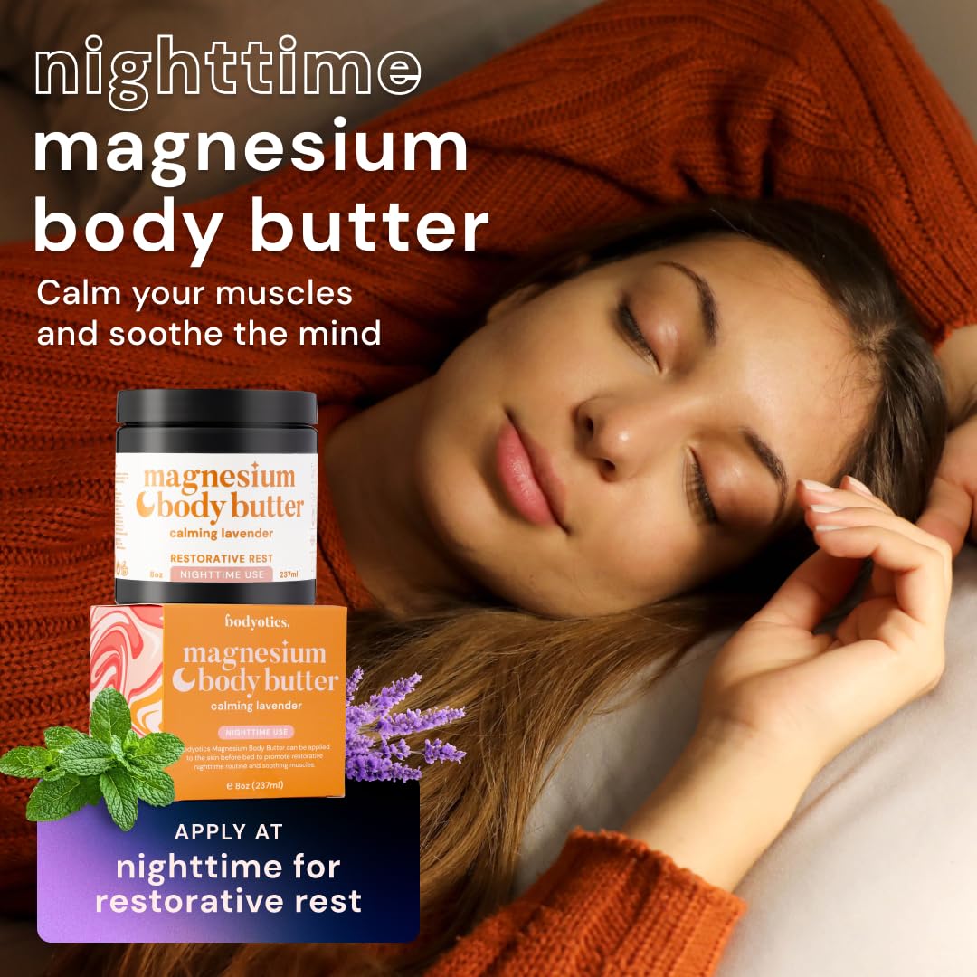 Bodyotics Magnesium Body Butter - Nighttime Magnesium Cream For Women, Pregnancy & Postpartum Comfort (Calming Lavender Scent, 8oz)