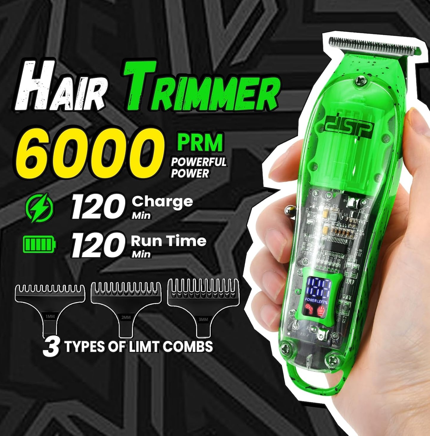 DSP Hair Clipper, Trimmer, Shaver Kits for Men Professional Barber Clipper and Trimmer Sets with Travel Case, Rechargeable, LED Display, Green