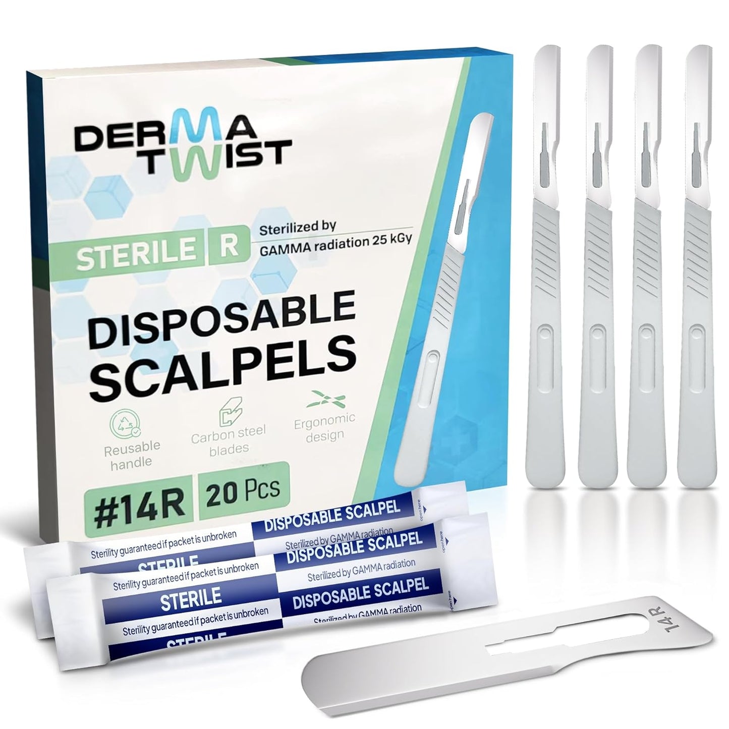 DermaTwist Dermaplane Razor for Women Face – 20-Pack Sterile Disposable Dermaplane Scalpels Facial Razors for Women Face Dermaplaning Professional Face Shaver (14R)