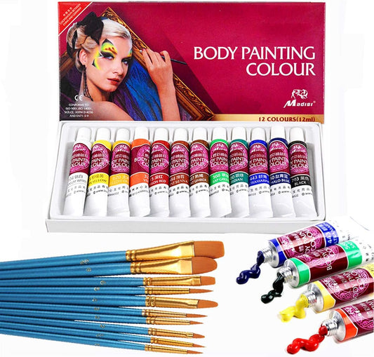 Face Paint Kit, 12 Colors Professional Painting Tubes, Non-Toxic & Hypoallergenic Body Paint Halloween Makeup, Rich Pigment (Great for Adult)