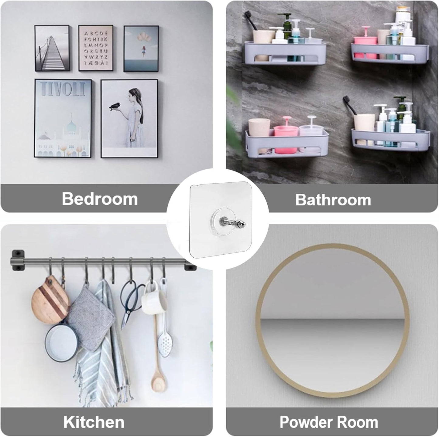 14 Pack Wall Hooks, Picture Hangers Without Nails, No Damage Adhesive Wall Hook for Kitchen Bathroom Bedroom Office, Waterproof & Rustproof