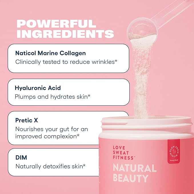 Love Sweat Fitness Natural Beauty Marine Collagen Skin Blend | Supports Skin Hydration and Radiance | Sugar-Free, Gluten-Free, Non-GMO | Pink Dragonfruit Flavor - 28 Servings