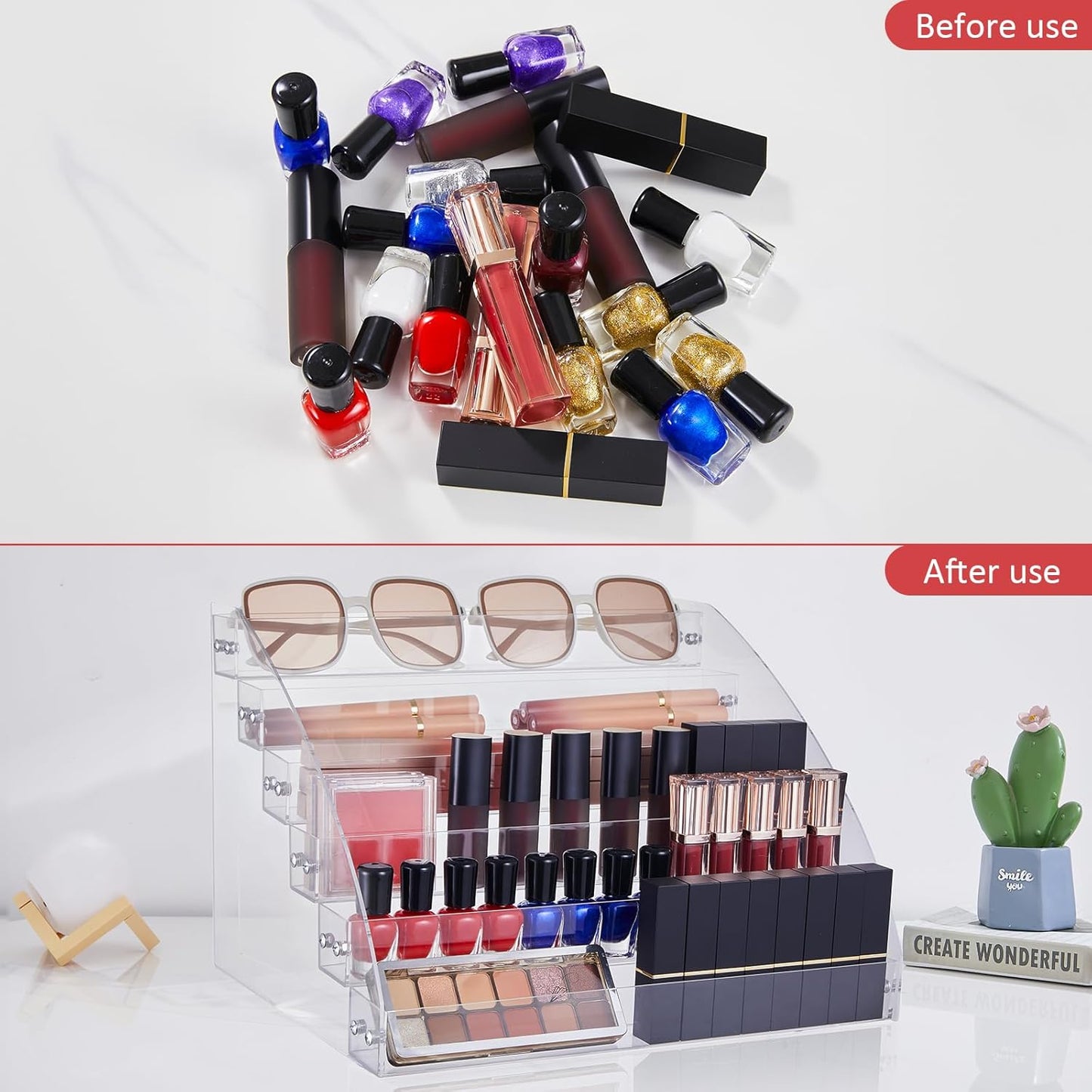 KINGROW Nail Polish Organizer Holder Rack 6 Layers Acrylic Display Rack Eyeglasses Shelf Essential Oils Ink Storage Holds Up to 96 (Fit 1-2oz Bottles)