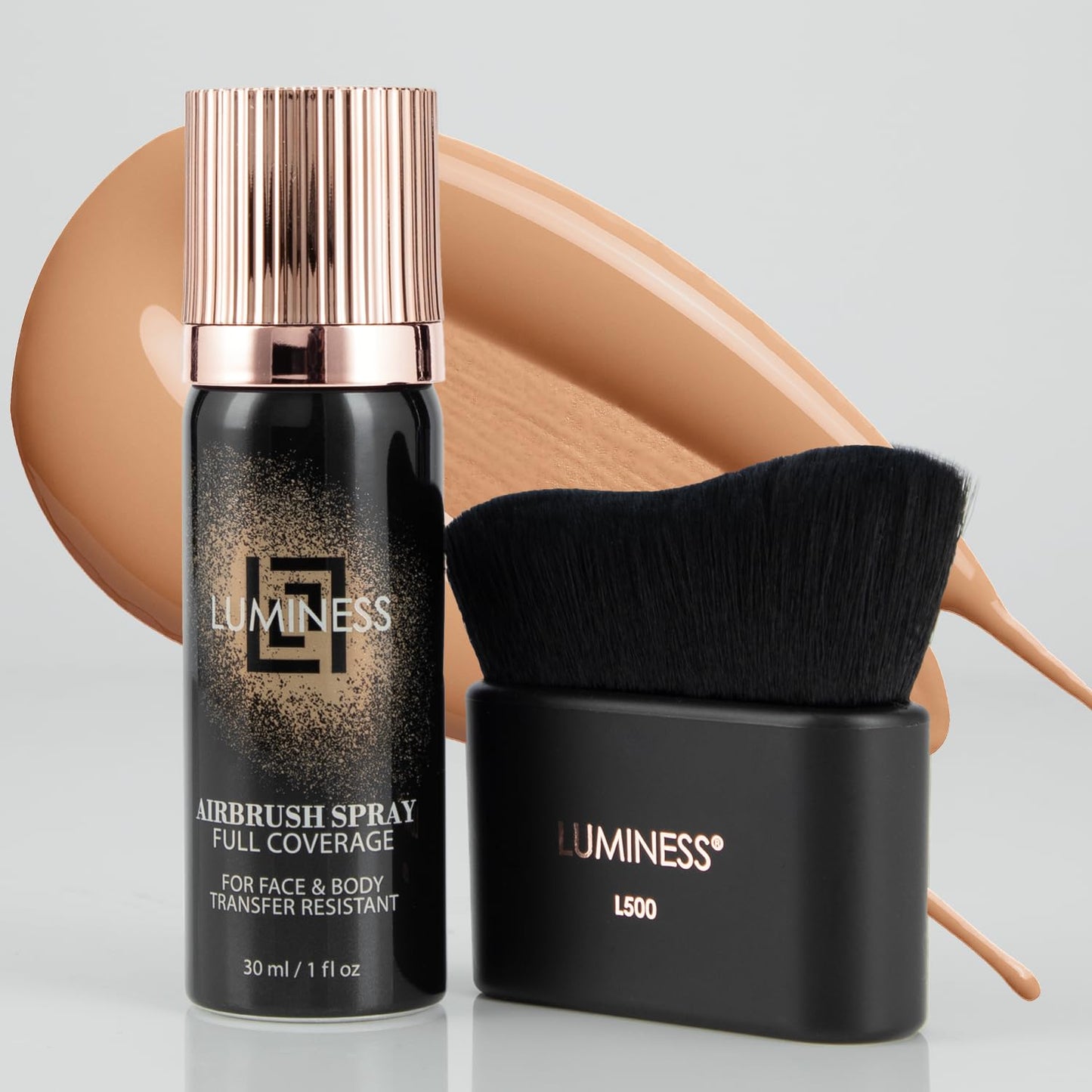LUMINESS Airbrush Body Coverage with Self Tanner Brush - Tattoo Cover Up Makeup - Full Coverage Foundation for Face & Body - Water-Resistant, Long-Wear, Natural Radiant Finish, Warm