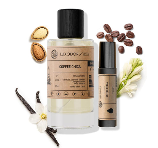 Coffee Chica - Inspired by Goods Girls pheromones perfumes for women cologne - dupes fragrances - Clean ingredients - Paraben Free Vegan - 3.4 fl. oz (100ml) with perfume oil 10 ml roll-on