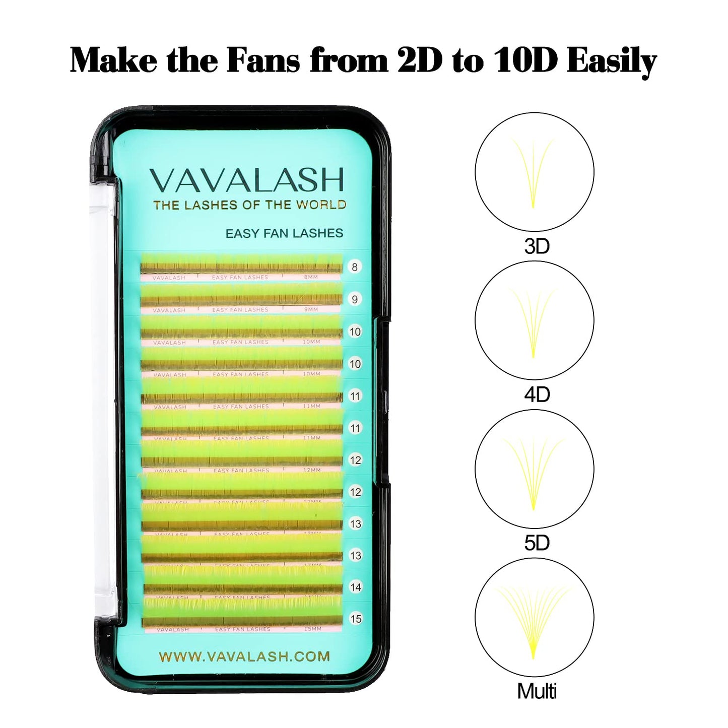 VAVALASH Colored Easy Fan Eyelash Extensions 0.07 D Curl 8-15mm Mixed Tray Yellow Self Fanning Lashes 2D-10D Colorful Volume lash extensions（Yellow,0.07-D-8-15 Mix）
