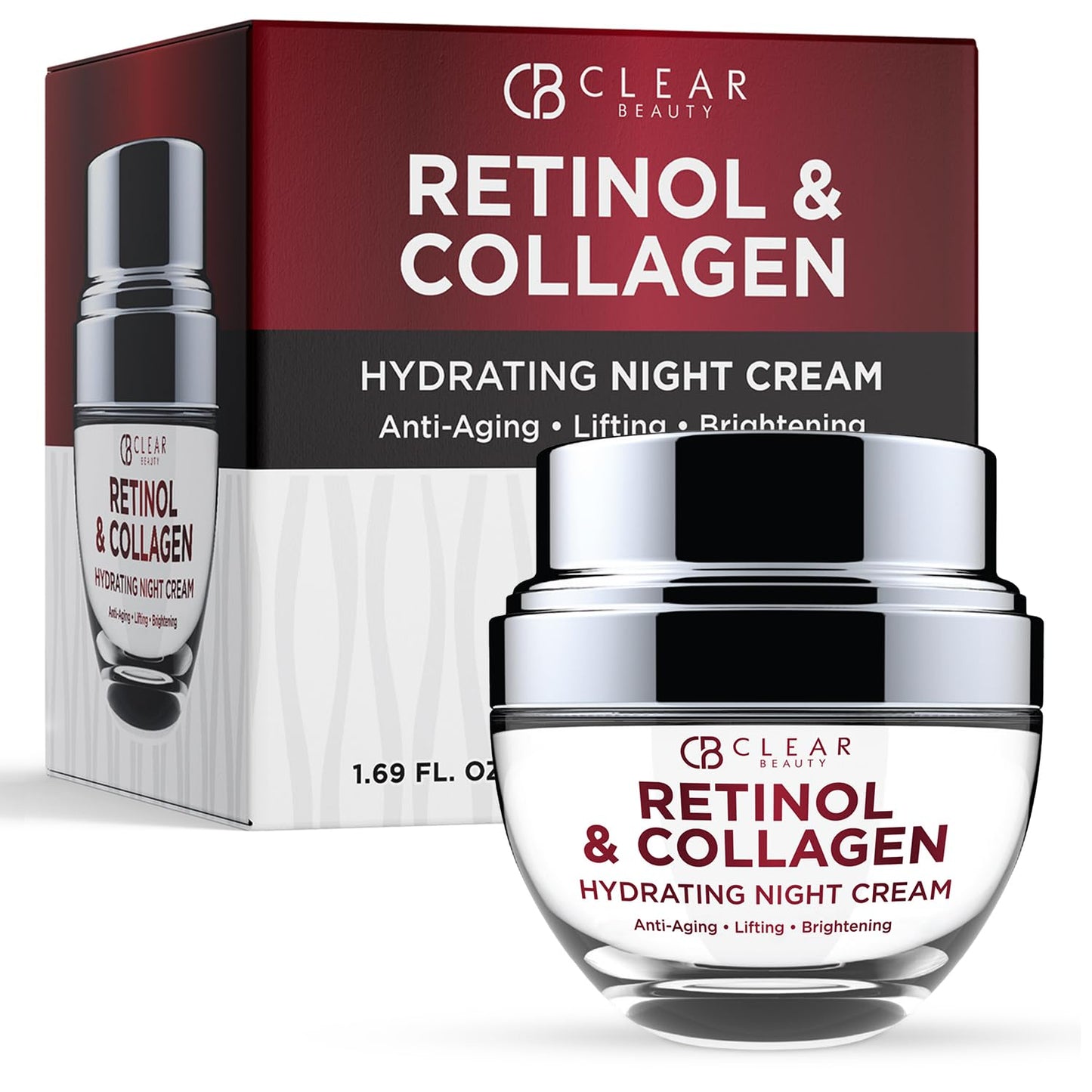 Clear Beauty Retinol & Collagen Night Face Moisturizer - Dermatologist Tested, Moisturizes, Reduces Wrinkles & Fine Lines, Hydrating Cream, Cruelty-Free Korean Skin Care, All Skin Types - 1.69 oz