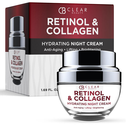 Clear Beauty Retinol & Collagen Night Face Moisturizer - Dermatologist Tested, Moisturizes, Reduces Wrinkles & Fine Lines, Hydrating Cream, Cruelty-Free Korean Skin Care, All Skin Types - 1.69 oz