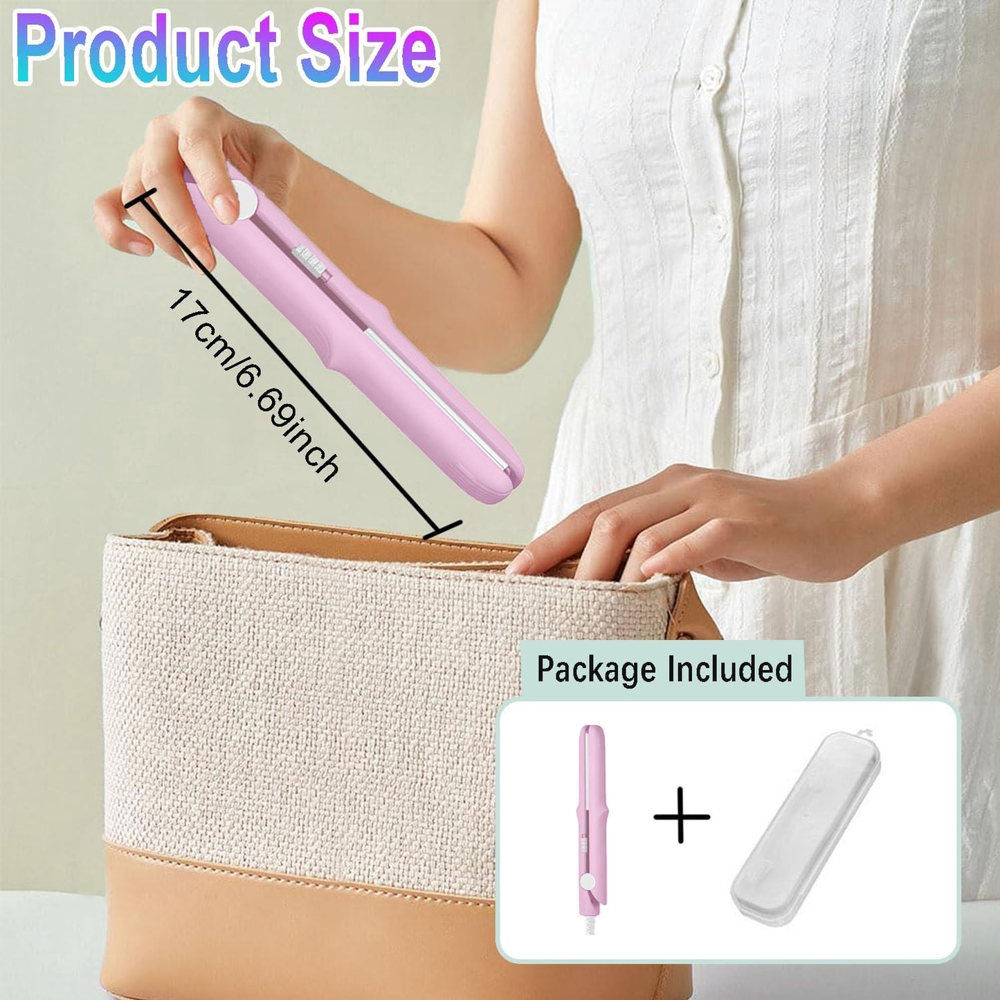 2025 New 2 in 1 Mini Dual Purpose Curling Iron, Mini Curling Wand Flat Iron Hair Straightener, Portable Travel Curl Wand for Women Short and Long Hair (Pink)