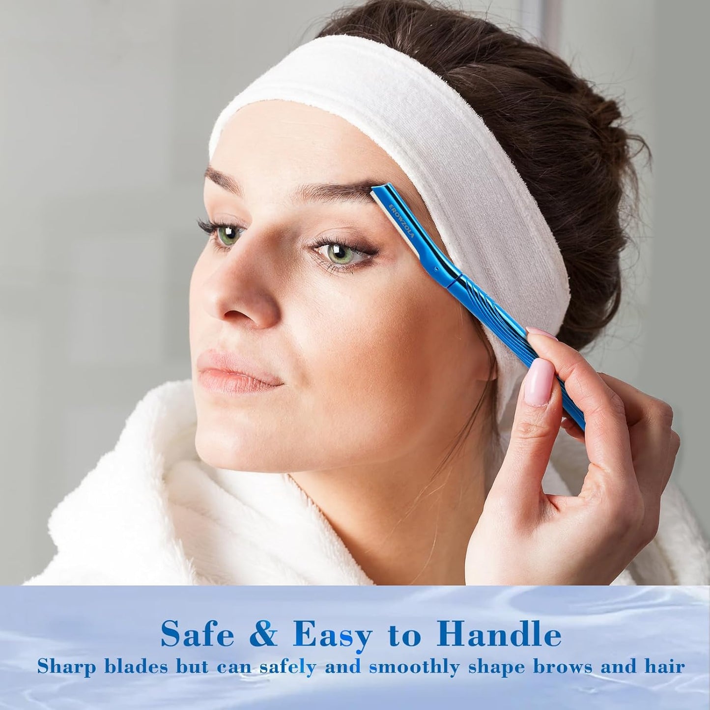 Eyebrow Razor, Face Razors for Women and Men, Reusable Metal Handle with 6 Refill Blades, Eyebrow Trimmer with Precision Cover, Dermaplane Razor, Skin Care Tool - Blue