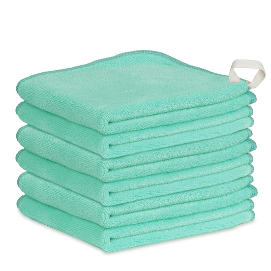 Nugilla Makeup Remover Cloth 12 x 12 Inch, Reusable Makeup Remover Towels for Washing Face, 6 Pack Washable Microfiber Face Cloth Fast Drying Washcloth, Green